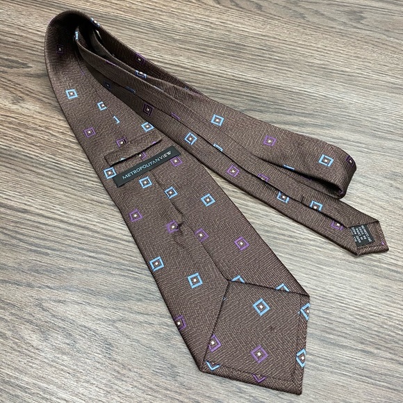 Metropolitan View Brown w/ Purple & Blue Check Tie - Picture 2 of 4